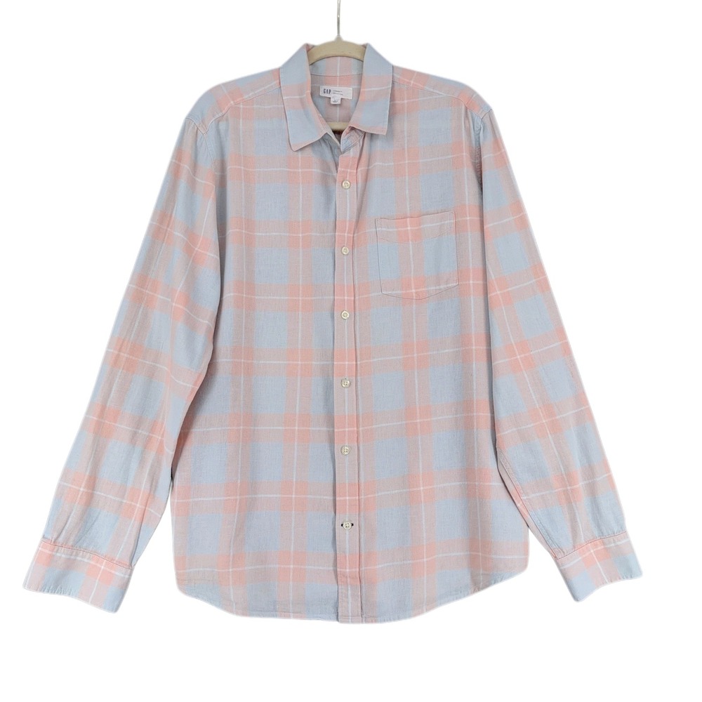 GAP Men Standard Fit Plaid Linen Blend Long Sleeve Button Up Shirt Size L